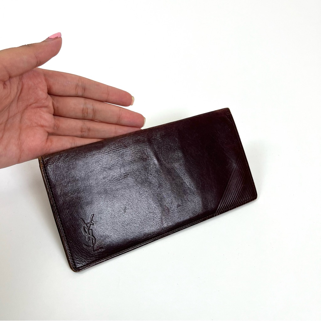 Vintage Authentic Ysl Bifold Burgundy Leather Wallet